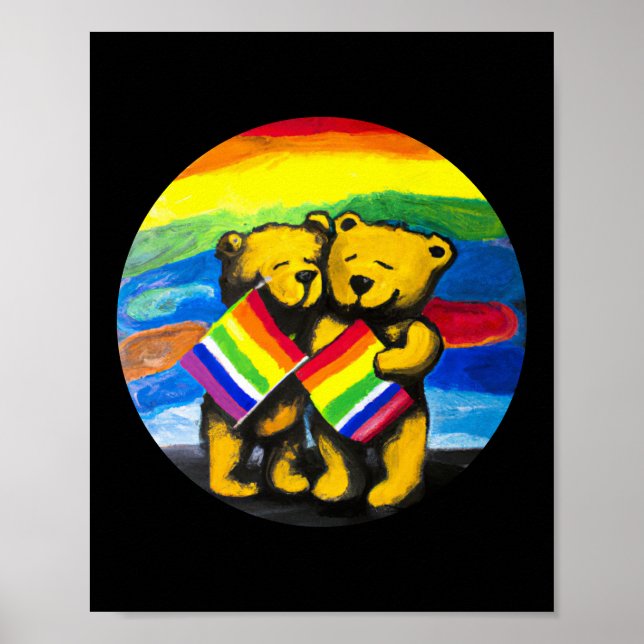 Bears Love Couple LGBT Rainbow Poster (Front)