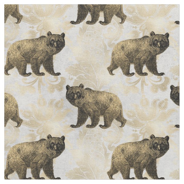 Bears on Gold and Ivory Fabric (Close Up)