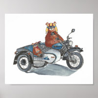 Bears on Motorcycle with Sidecar Adventure Awaits
