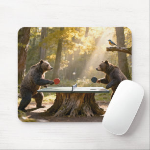 Bears Playing Ping Pong in a Forest Mouse Pad