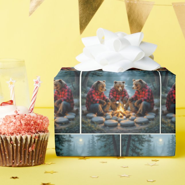Bears Roasting Marshmallows Over a Campfire Wrapping Paper (Birthday Party)