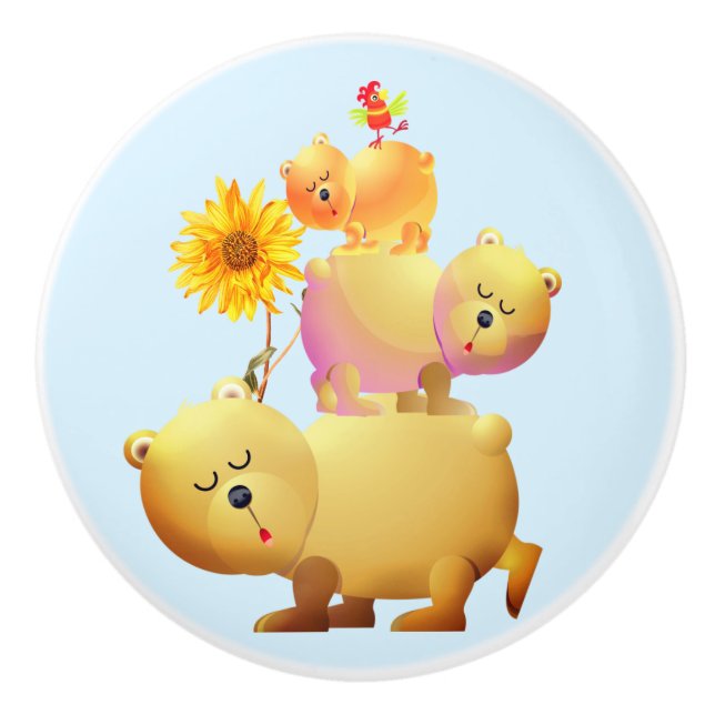 Bears, Rooster & Sunflower Tower Ceramic Knob (Front)