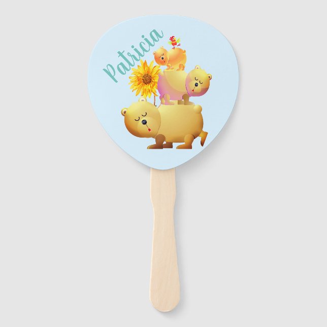 Bears, Rooster & Sunflower Tower Hand Fan (Front)