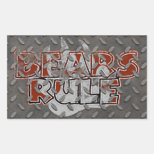 Bears Rule Brown on Silver Paw Grunge Steel back Rectangular Sticker