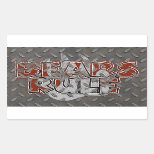Bears Rule Brown on Silver Paw Grunge Steel back Rectangular Sticker