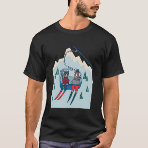 Bears Sitting In Ski Lift In The Mountains Christm T-Shirt