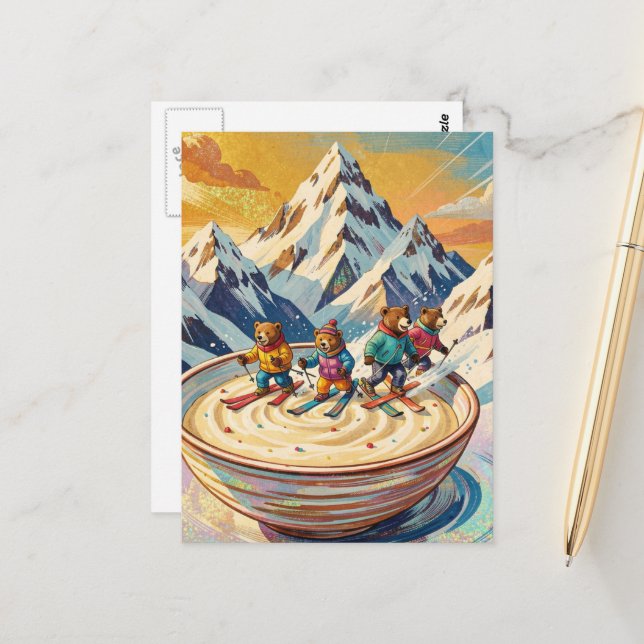 bears ski to a bowl of porridge  postcard (Front/Back In Situ)