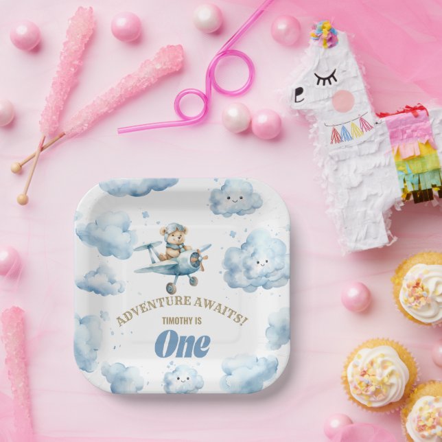 Bear's Skyward Soiree: First Birthday Paper Plate (Party)