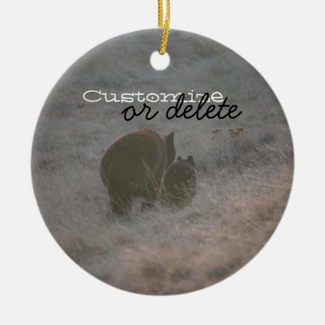 Bears Walking at Sunset; Customisable Ceramic Tree Decoration (Front)