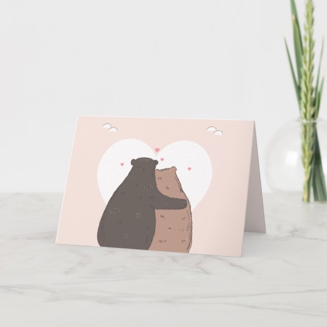 Bears watching Sunset in Love Valentines Day Holiday Card (Front)