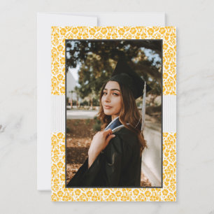 Bears Yellow Floral Damask Photo Graduation Invitation