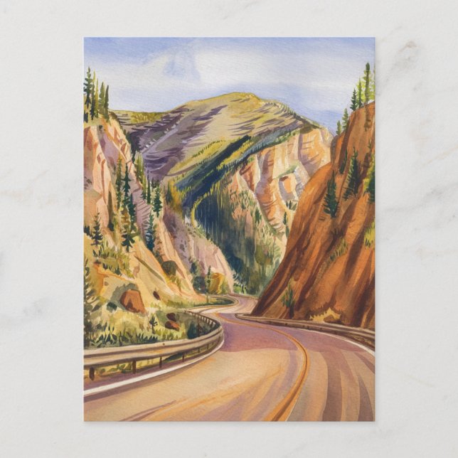 Beartooth Highway Montana Watercolor Painting Postcard (Front)