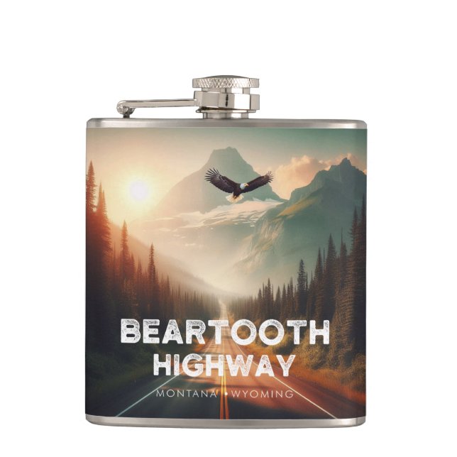 Beartooth Highway Montana Wyoming Eagle Hip Flask (Front)