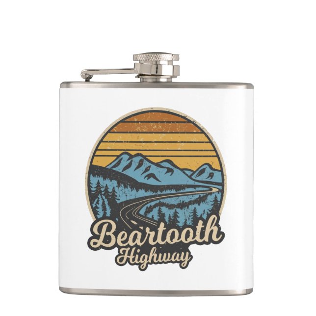 Beartooth Highway Montana Wyoming Retro Hip Flask (Front)