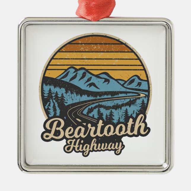Beartooth Highway Montana Wyoming Retro Metal Tree Decoration (Front)