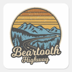 Beartooth Highway Montana Wyoming Retro Square Sticker