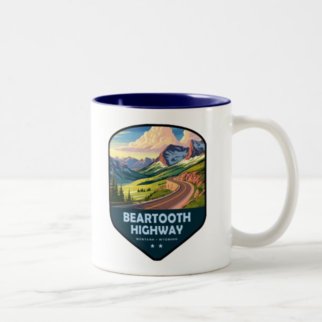 Beartooth Highway Montana Wyoming Shield Two-Tone Coffee Mug (Right)