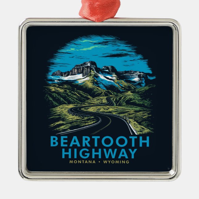 Beartooth Highway Montana Wyoming Vista Metal Tree Decoration (Front)