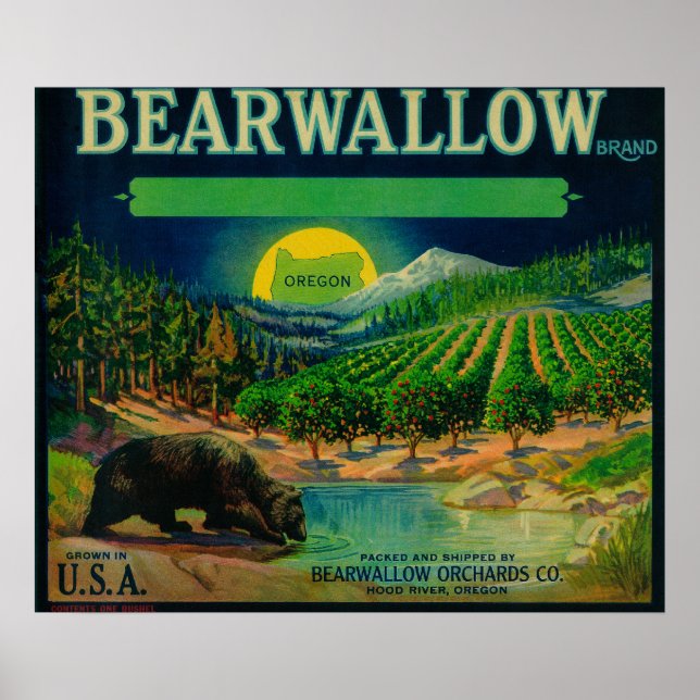 Bearwallow Apple Crate LabelHood River, OR Poster (Front)