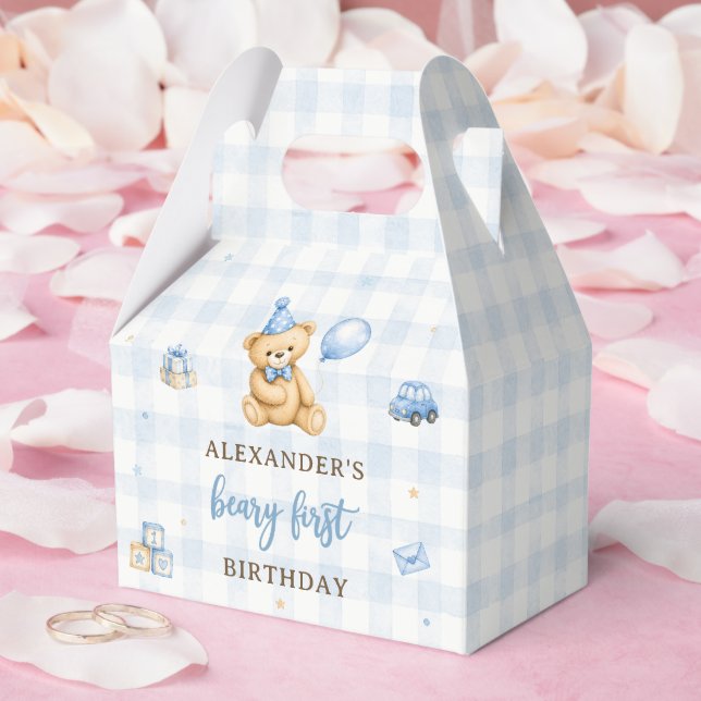 Beary 1st Birthday Bear Blue Balloon Favour Box (Wedding)
