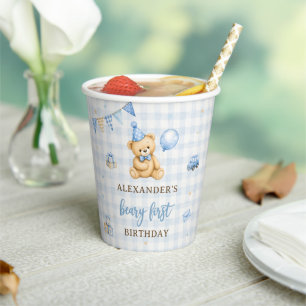 Beary 1st Birthday Bear Blue Balloon Paper Cups