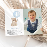 Beary 1st Birthday Bear Blue Balloon Photo Flat Thank You Card<br><div class="desc">Beary 1st Birthday Bear Blue Balloon Flat Thank You Card with photo. The perfect thank you card for your little boys Bear themed 1st Birthday Party. Matching items available. Contact us if you need any help finding matching items.</div>