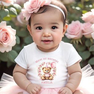 Beary 1st Birthday Bear Girl Pink Baby T-shirt