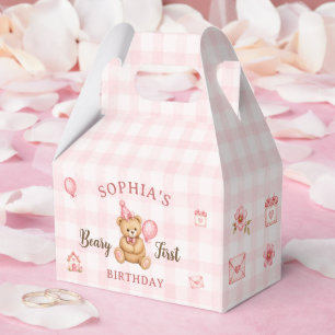 Beary 1st Birthday Bear Pink Balloon Favour Box