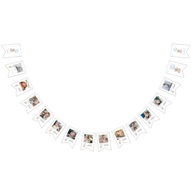 Beary 1st Birthday Blue 12 Months Milestone Photo Bunting (All)