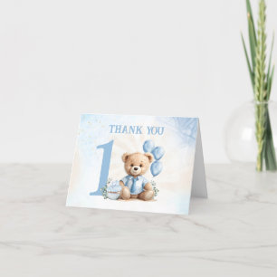 Beary 1st Birthday Blue Number Balloons Teddy Bear Thank You Card
