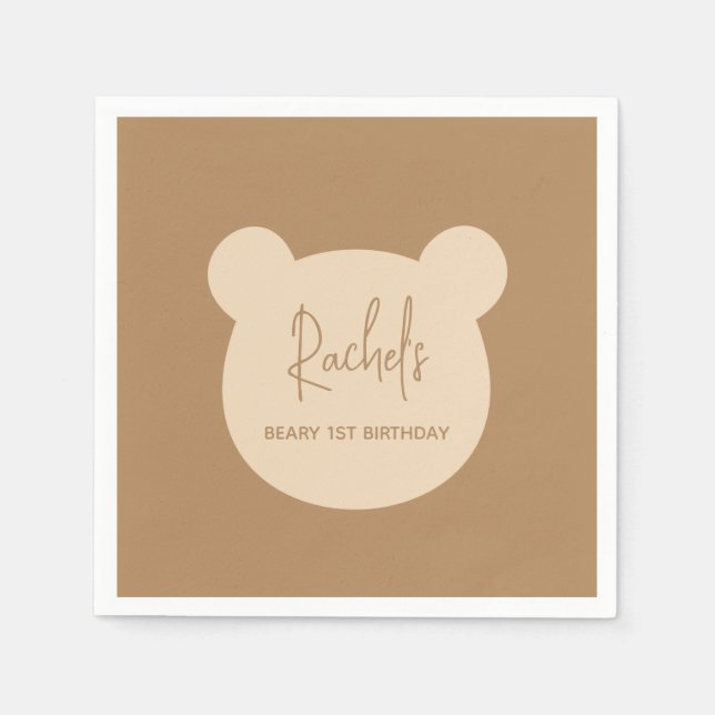 Beary 1st Birthday Party Napkin (Front)