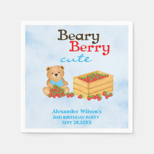 Beary Berry Cute Strawberry Cub Boy Birthday Party Napkin