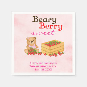 Beary Berry Sweet Strawberry Cub Girl Party Napkin