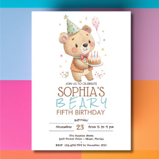 Beary-birthday with tedy bear  invitation