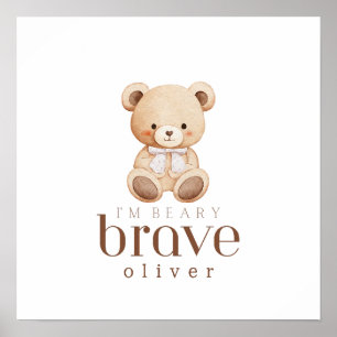 beary brave childhood cancer sick kids custom name poster