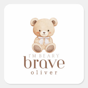 beary brave childhood cancer sick kids custom name square sticker