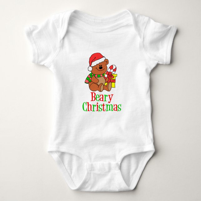 Beary Christmas Cartoon Bear Baby Bodysuit (Front)
