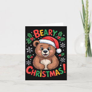 Beary Christmas Cute Bear Santa Funny Holiday  Card