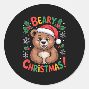 Beary Christmas Cute Bear Santa Funny Holiday  Classic Round Sticker