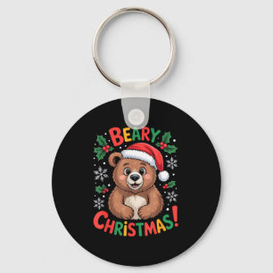 Beary Christmas Cute Bear Santa Funny Holiday Key Ring