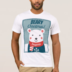 Beary Christmas cute cartoon polar bear with name T-Shirt