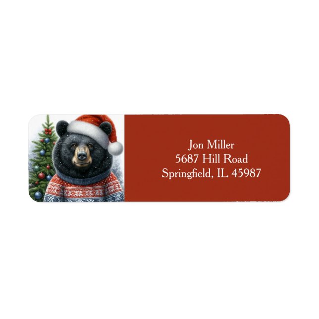 Beary Christmas Return Address Black Bear  (Front)