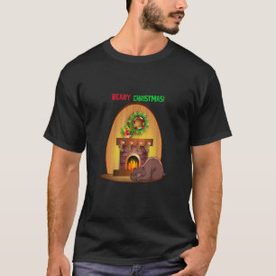 Beary Christmas Sleeping Bear with Fireplace T-Shirt