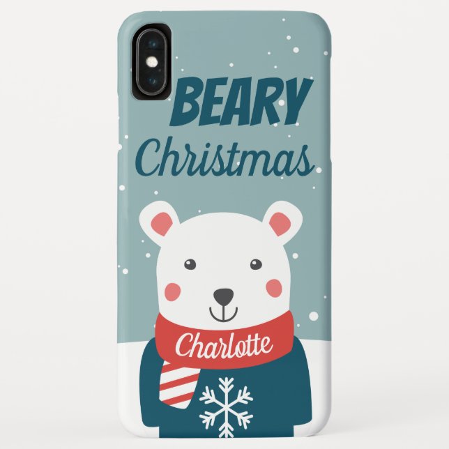 Beary Christmas with cartoon polar bear Case-Mate iPhone Case (Back)