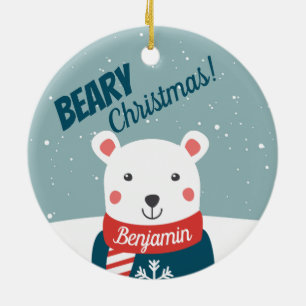 Beary Christmas with cartoon polar bear Ceramic Tree Decoration