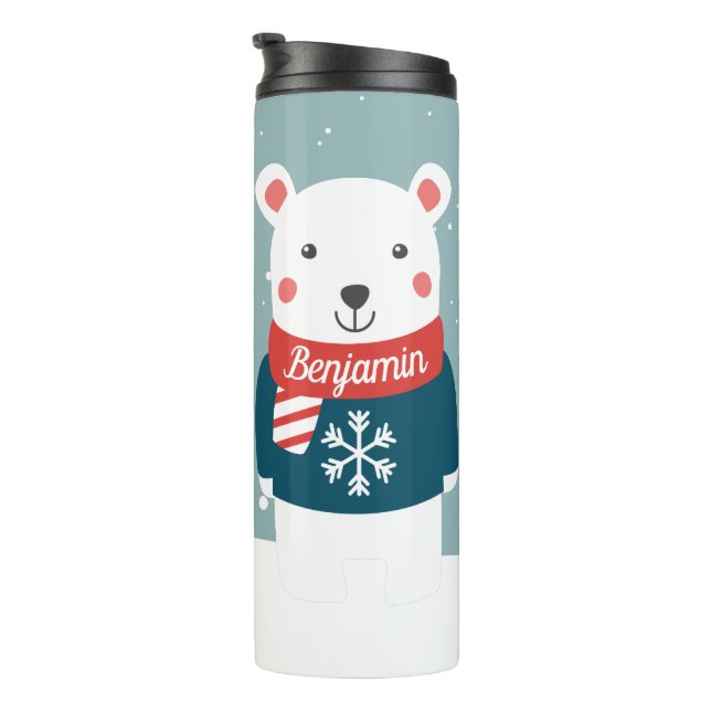 Beary Christmas with cartoon white polar bear Thermal Tumbler (Rotated Right)