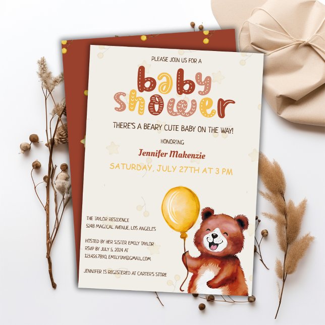 Beary Cute Ballon Bear Baby Shower  Invitation (Creator Uploaded)