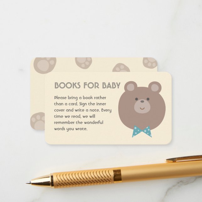Beary Cute Boy Baby Shower Books For Baby Enclosure Card (Front/Back In Situ)