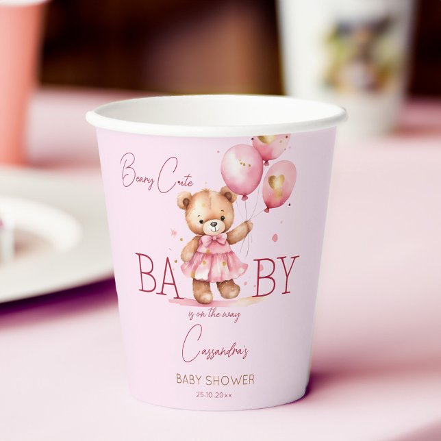 Beary cute girl teddy bear baby shower tableware paper cups (Beary cute teddy bear girls baby shower tableware personalized paper cups)