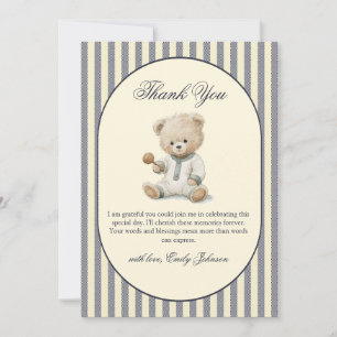 Beary Cute Stripes Baby Shower Thank You Card